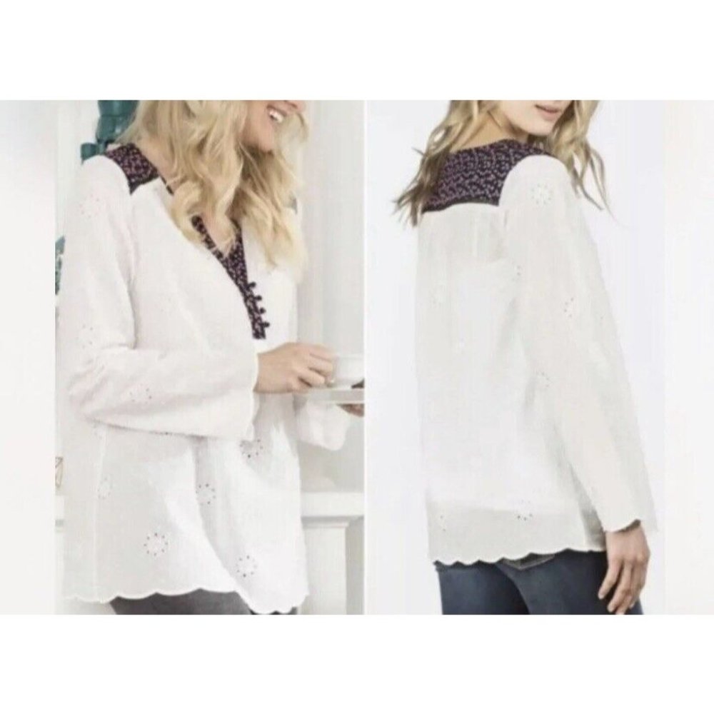 Matilda Jane White Eyelet Snow Globe Tunic Top M Scalloped Edge Shirt 9212
